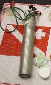 Emergency oxygen equipment including oxygen cylinder, regulator, demand valve/manually triggered ventillator and pocket mask